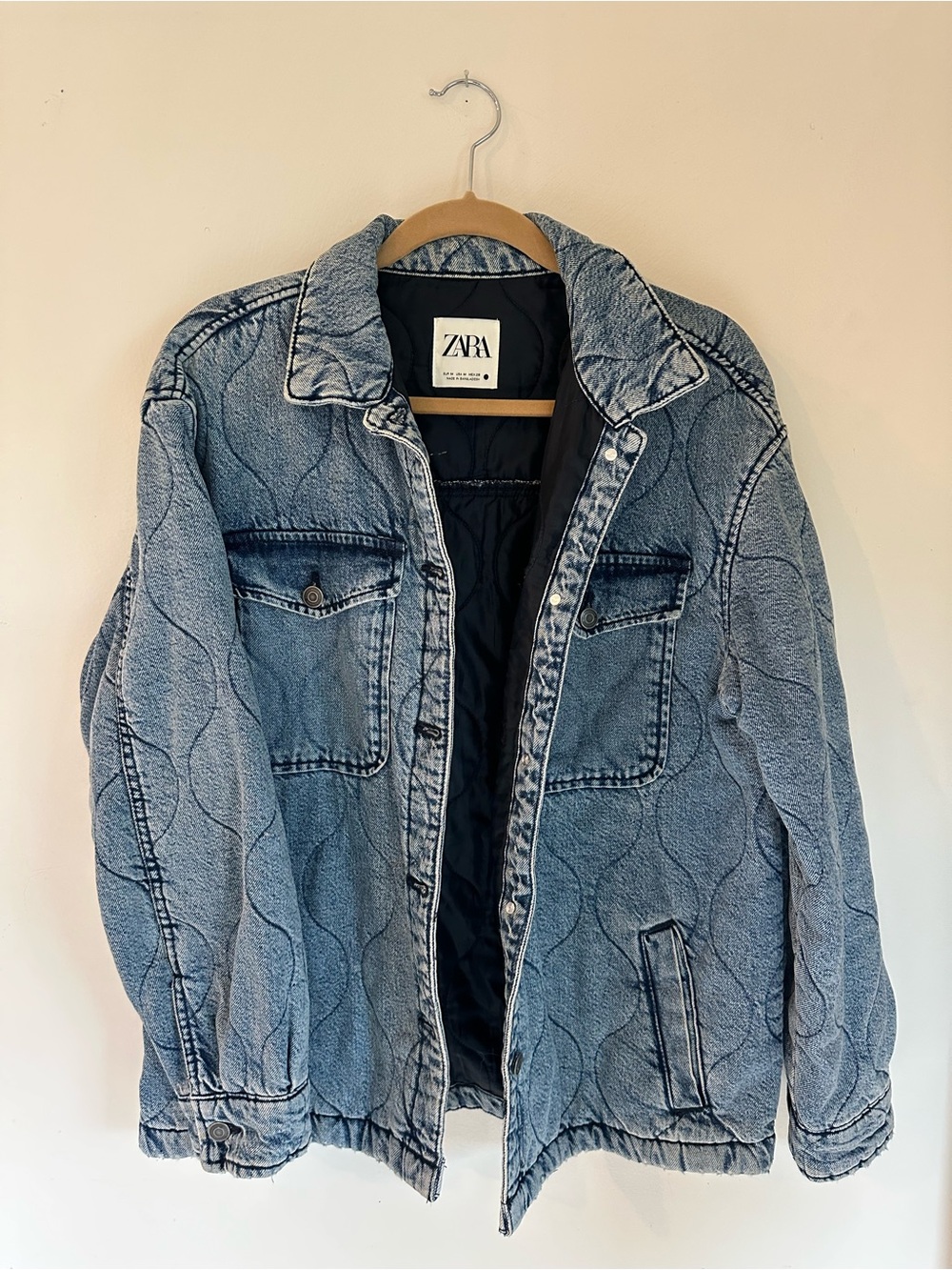ZARA Quilted Denim Jacket in Light Blue